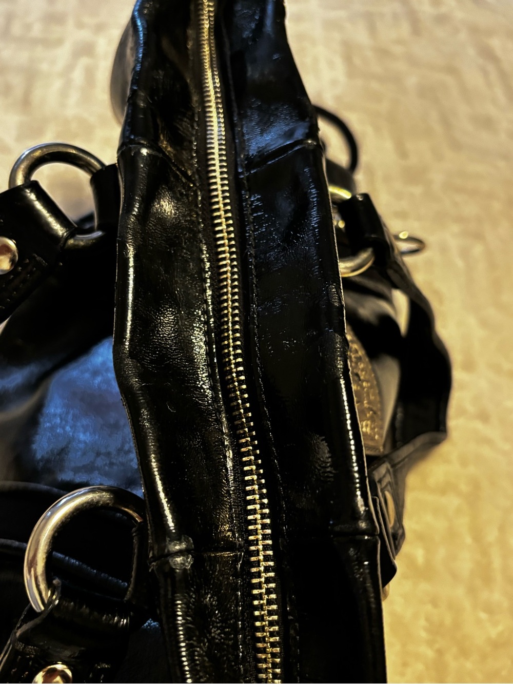 Coach Poppy Black Patent Shoulder / Overnight Tote Bag with Silver Hardware - Picture 6 of 13
